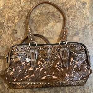 American West tooled leather purse